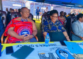 Deputy Prime Minister Thulisile Dladla and Minister of Labour and Social Security Phila Buthelezi seated during the disability job expo at Mavuso Trade Centre.