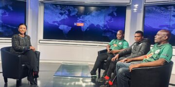 In the studio: Banele Ngobe, Nsingizini Hotspurs CEO; Neliswa Dlamini, Nsingizini Hotspurs Sports Director; and Simon Ngomane, Nsingizini Hotspurs Sporting Director.