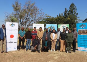 Participants, facilitators, and officials from the Department of Water Affairs and UNICEF pose for a group photo during the GIS training launch in Mbabane, July 2025.
