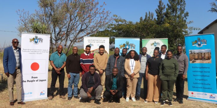 Participants, facilitators, and officials from the Department of Water Affairs and UNICEF pose for a group photo during the GIS training launch in Mbabane, July 2025.