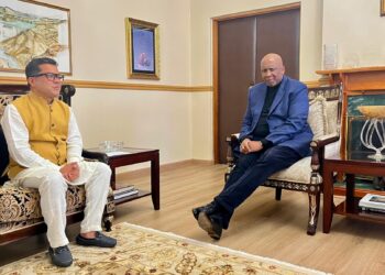 His Majesty King Letsie III with India’s Minister of State for External Affairs, Mr Pabitra Margherita, during a courtesy visit at the Royal Palace in Maseru on 22 July 2025.