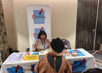 An Eswatini Tourism Authority official engages with a potential travel buyer during the Eswatini Spotlight Travel Expo held in Sandton.