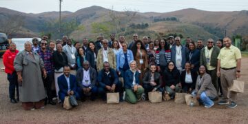 Participants of the CBE-AFI Regional Training pose for a group photo during their field visit to Ngwenya Glass on Friday.