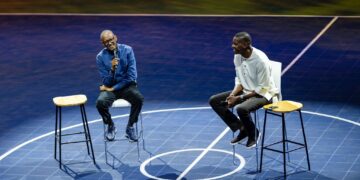 President Paul Kagame and Masai Ujiri at the launch of the Zaria Court sports and entertainment complex in Kigali.