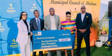 Minister of Housing and Urban Development Apollo Maphalala, Minister of Tourism Jane Mkhonta, and other officials during the official launch of the 2025 Mbabane Marathon at the Hilton Garden Inn