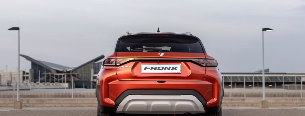The Suzuki Fronx’s rear design features sleek LED taillights and a sporty silhouette