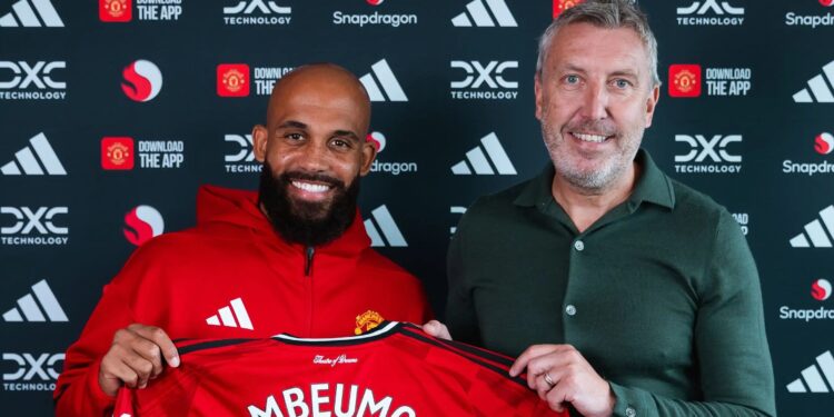 Bryan Mbeumo during his Manchester United signing ceremony