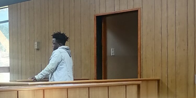 Vumani Mavuso standing in the dock at the Mbabane Magistrates Court where he faces theft charges.