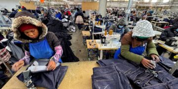 Workers execute their duties at the Afri-Expo Textile Factory, which makes clothing for the U.S. market, on the outskirts of Maseru, the capital of Lesotho, July 9, 2025. REUTERS/Siyabonga Sishi