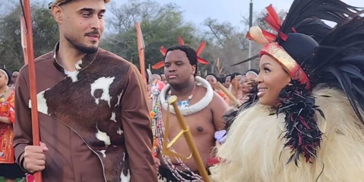 Princess Sibahle and Yassin Monteiro Nunes during their traditional wedding ceremony at Ka-Tembe, Mozambique.