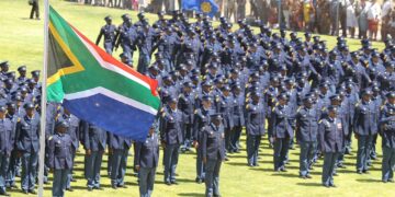 South African police officers on parade during a formal inspection ceremony.