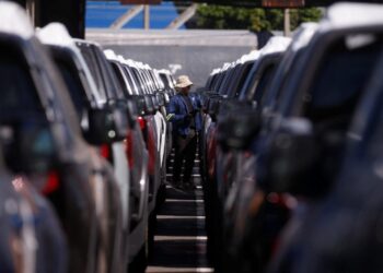 Vehicles awaiting export are scanned at the dock of the car terminal at the port of Durban, South Africa, April 10, 2025. REUTERS/Rogan Ward