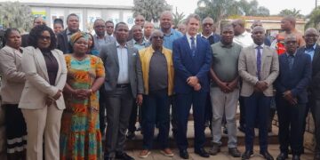 Minister of Finance Neal Rijkenberg poses for a group photo with delegates attending the ESAAMLG Parliamentary Workshop on Anti-Money Laundering and Terrorism Financing at Happy Valley Hotel in Lobamba.