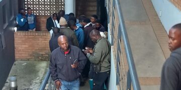 Some of the kombi drivers outside the courtroom after appearing before Senior Magistrate Sifiso Vilakati