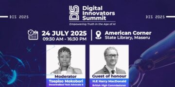 Promotional flyer for the 2025 Digital Innovators Summit set for July 24 at the American Corner, Maseru.