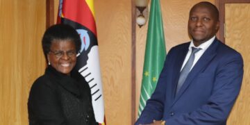 Prime Minister Russell Mmiso Dlamini pictured with outgoing GCPR President, South African MP Hon. Bridget Masango, during the council meeting in Mbabane.