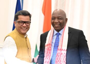 Prime Minister Sam Matekane with India’s Minister of State for External Affairs, Pabitra Margherita, during a bilateral meeting in Maseru on Tuesday.