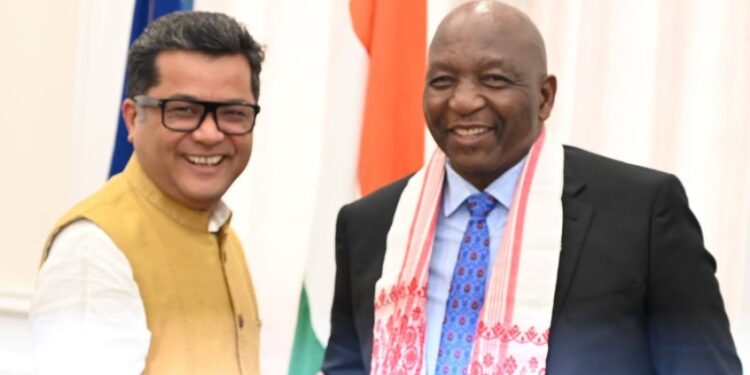 Prime Minister Sam Matekane with India’s Minister of State for External Affairs, Pabitra Margherita, during a bilateral meeting in Maseru on Tuesday.