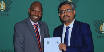 WFP Head of Office Ashrafu Amin and NDMA CEO Victor Lusekwane Mahlalela sign a cooperation agreement at the NDMA offices in Mbabane on Wednesday, 3 July 2025.
