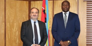 Prime Minister Russell Dlamini with French Ambassador Yann Pradeau and Clemence Bessiere during a courtesy visit at the Private and Cabinet Office in Mbabane.