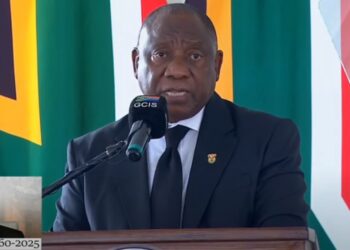 President Cyril Ramaphosa delivers the eulogy during the funeral service of former Deputy President David Mabuza in Mpumalanga.