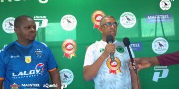 Nsingizini Hotspurs president Derrick Shiba and Black Bulls representative share a moment after signing the cooperation agreement in Maputo.