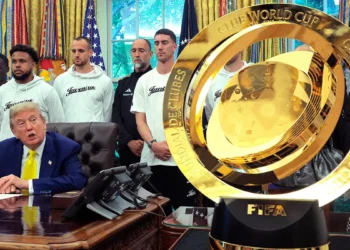 Donald Trump with the FIFA Club World Cup trophy