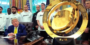 Donald Trump with the FIFA Club World Cup trophy