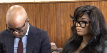 Vusi Matlala and his socialite wife Tsakani, who joined him the dock for the brief appearance, with the case adjourned until next month after the defence team asked for access to some sections of the evidence obtained by the state. Image: Screengrab from SABC News
