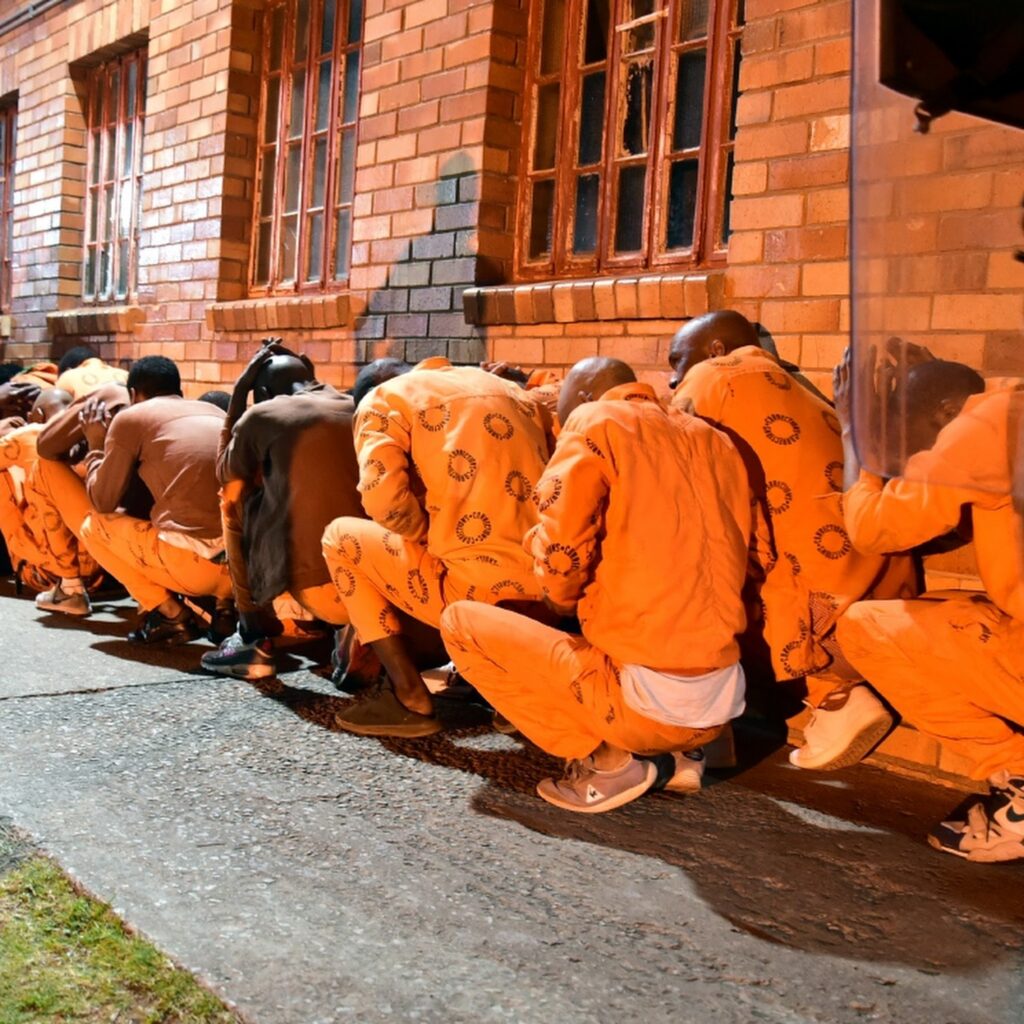 Inmates at St Albans Prison in Gqeberha, Eastern Cape, during a routine inspection by correctional services officials.