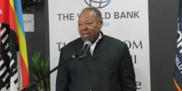 Minister of Economic Planning and Development Dr. Thambo Gina speaks during the launch of the Eswatini Economic Update at the UN House in Mbabane.