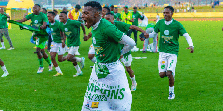 Some Nsingizini Hotspurs players celebrating their league victory ahead