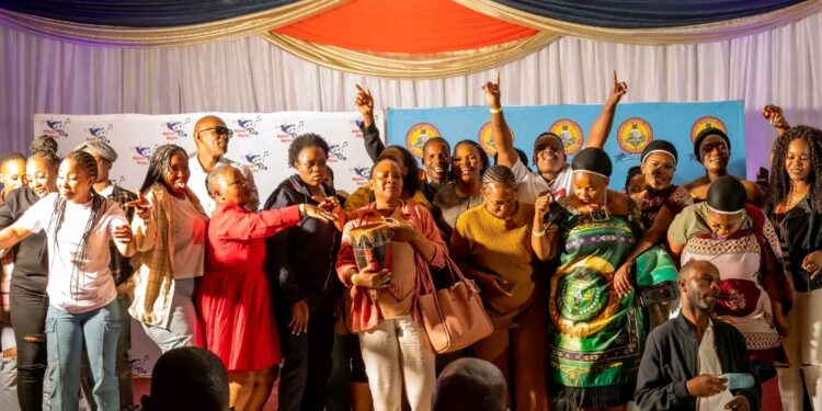 Members of His Majesty’s Correctional Services Choir celebrate after winning double platinum at the 11th Ntjilo Ntjilo Festival in Manzini.