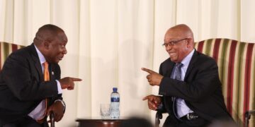 Cyril Ramaphosa, left, and Jacob Zuma during Zuma's swearing-in ceremony in May 2014 in Pretoria. Sydney Seshibedi/The Times/Gallo Images/Getty Images