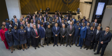 South Africa’s Acting Police Minister Professor Firoz Cachalia and INTERPOL President Ahmed Naser Al-Raisi with other delegates and stakeholders at the African Regional Conference in Cape Town, strategizing on combating transnational crime.