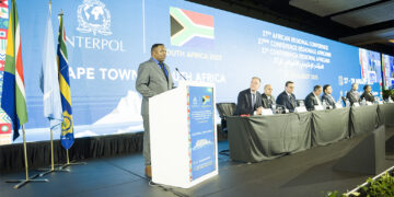 South Africa’s Police Commissioner Fannie Masemola addresses delegates during the INTERPOL African Regional Conference in Cape Town.