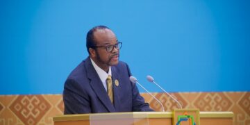 His Majesty King Mswati III delivers his address at the 3rd United Nations Conference on Landlocked Developing Countries (LLDC3) held at the Turkmenistan Congress Hall in Ashgabat.