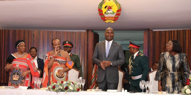 His Majesty King Mswati III and President Daniel Chapo of Mozambique share a moment during the signing ceremony of bilateral cooperation agreements.