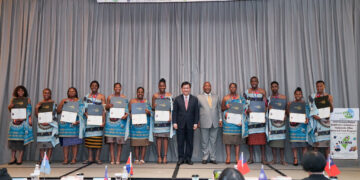Eswatini youth leaders pose with Taiwan’s Minister of Foreign Affairs, Lin Chia-lung, during the closing ceremony of the Diplomatic Allies Inbound Track Program in Taipei.