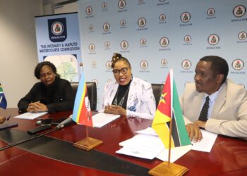 Sindy Mthimkhulu (centre) with INMACOM Commissioners and representatives from Eswatini and South Africa during her official welcome ceremony at the INMACOM offices in Mbabane.