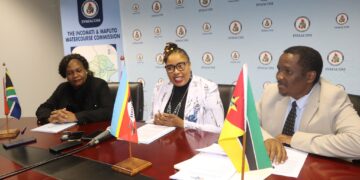 Sindy Mthimkhulu (centre) with INMACOM Commissioners and representatives from Eswatini and South Africa during her official welcome ceremony at the INMACOM offices in Mbabane.