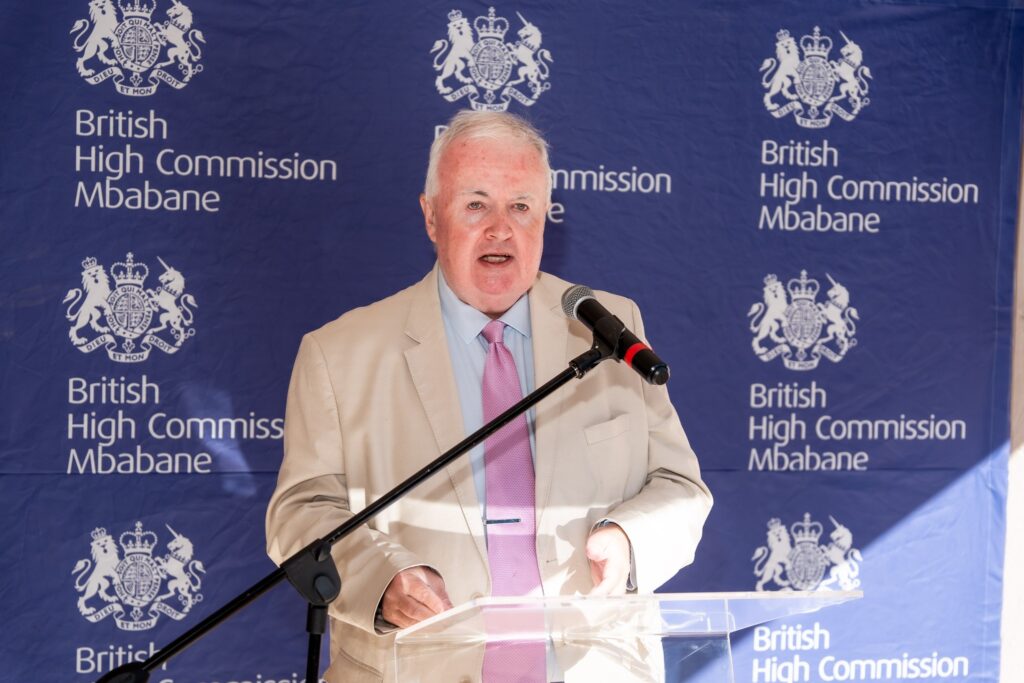 British High Commissioner to Eswatini, Colin Wells, addressing attendees at the launch of the Chevening Alumni Eswatini Association’s youth mentorship initiative.