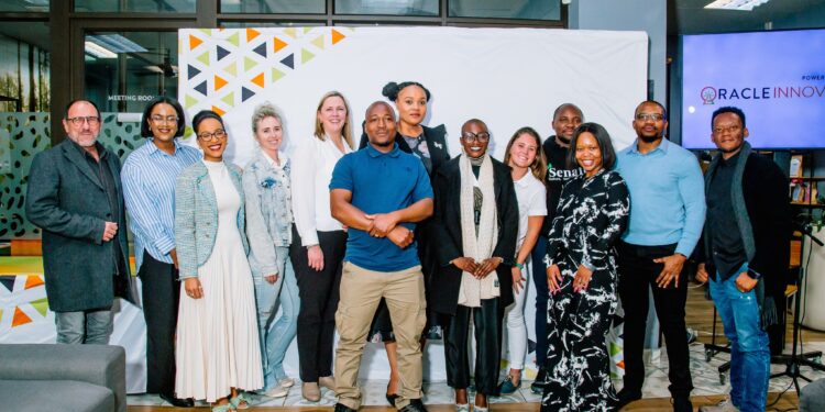 Startups, mentors, and partners gather for a group photo during the launch of the Oracle Innovate Lab in Mbabane.