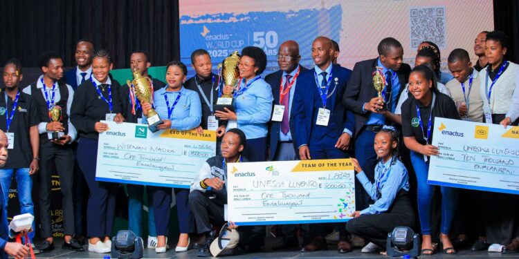 Enactus Luyengo Campus posing for a picture after they were crowned the national champions. (file pic)