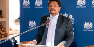 Mr. Andreas Dlamini delivering remarks on behalf of ICT Minister Hon. Savannah Maziya during the launch of the Chevening Alumni mentorship programme in Mbabane.