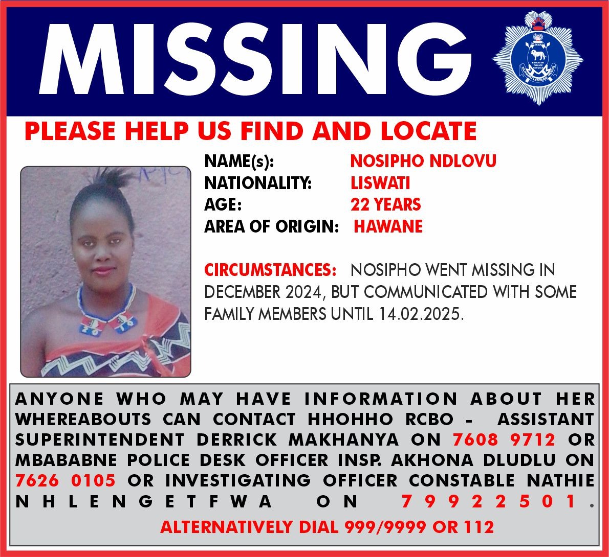 police announcement for Nosipho Ndlovu