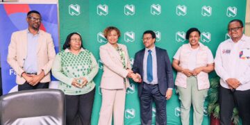 Eswatini International Trade Fair team and Nedbank representatives pose together at the launch of the Green Zone initiative.