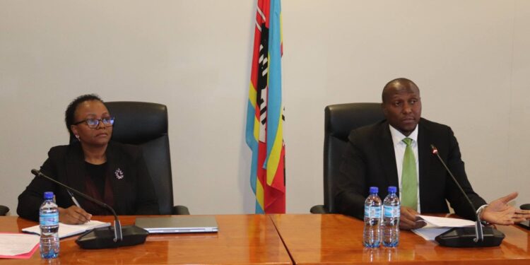 Prime Minister Russell Mmiso Dlamini addressing health suppliers during a meeting at the Private and Cabinet Office.