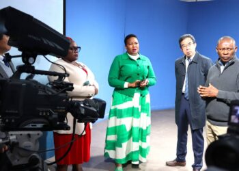Lesotho’s Minister of Information, Honourable Nthati Moorosi, with Chinese Ambassador Yang Xiaokun during a tour of the LNBS facilities.