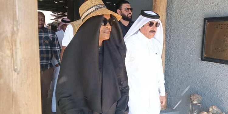 Tourism Minister Barbara Rwodzi with Sheikh Mansour Bin Jabor Bin Jassim Al Thani during investment talks in Victoria Falls yesterday
